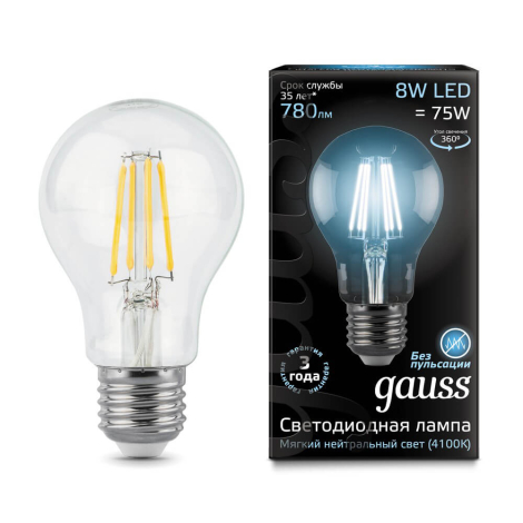 Лампа светодиодная филаментная Gauss Filament A60 102802208