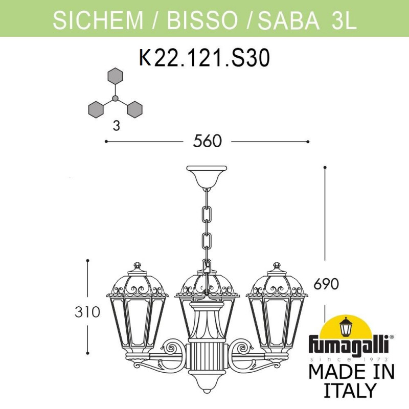 Подвесной уличный светильник Fumagalli SABA K22.120.S30.BXF1R
