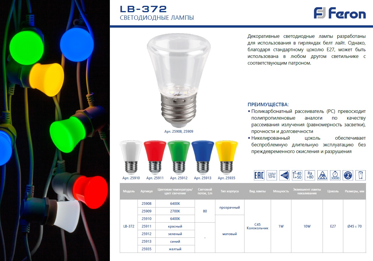 Лампа светодиодная Feron LB-372 25911