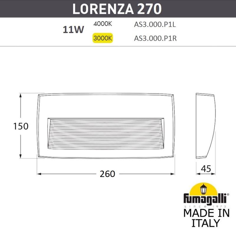 Светильник для подсветки лестниц накладной Fumagalli LORENZA AS3.000.000.LXP1L