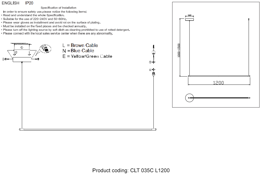 Светильник подвесной Crystal Lux CLT 035 CLT 035C L1200 GO