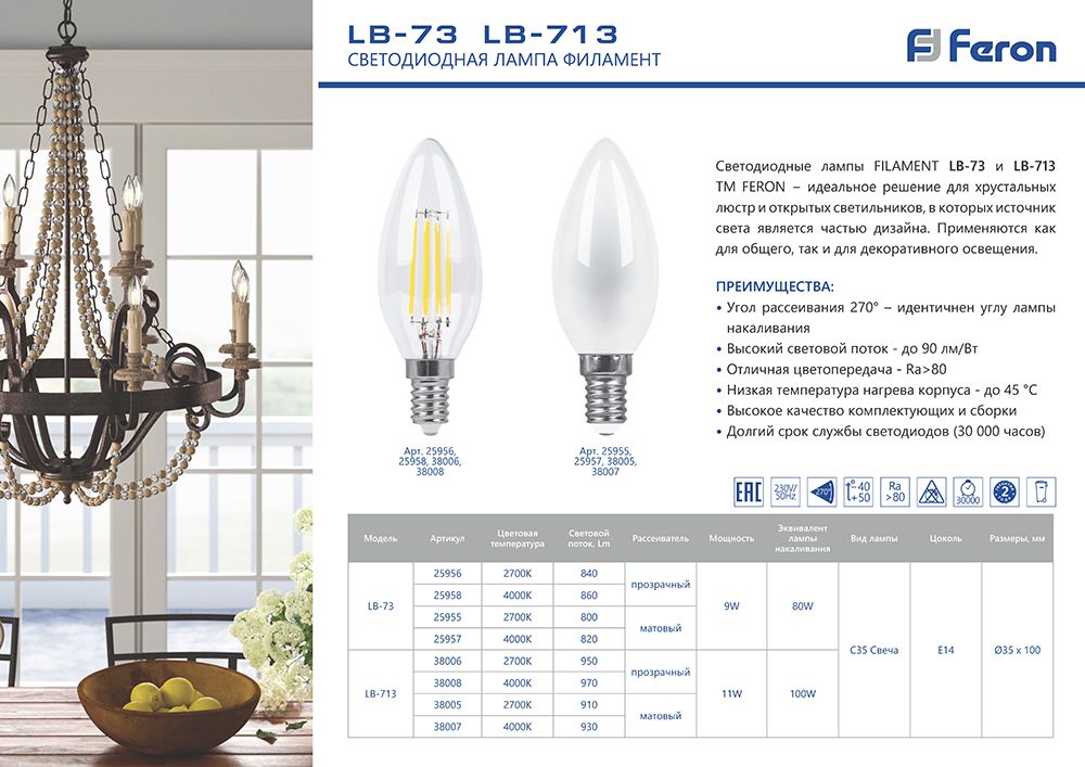 Лампа светодиодная Feron LB-713 38007