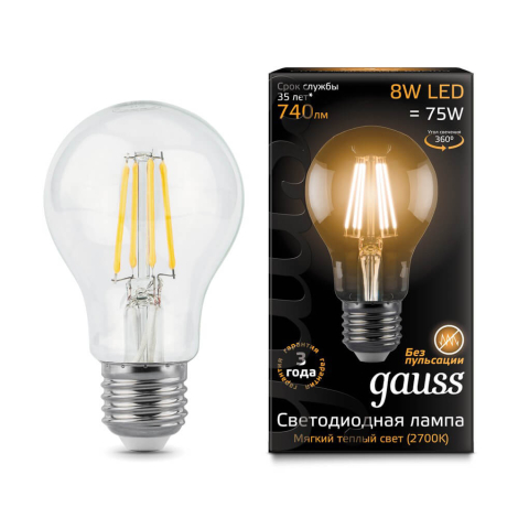 Лампа светодиодная филаментная Gauss Filament A60 102802108