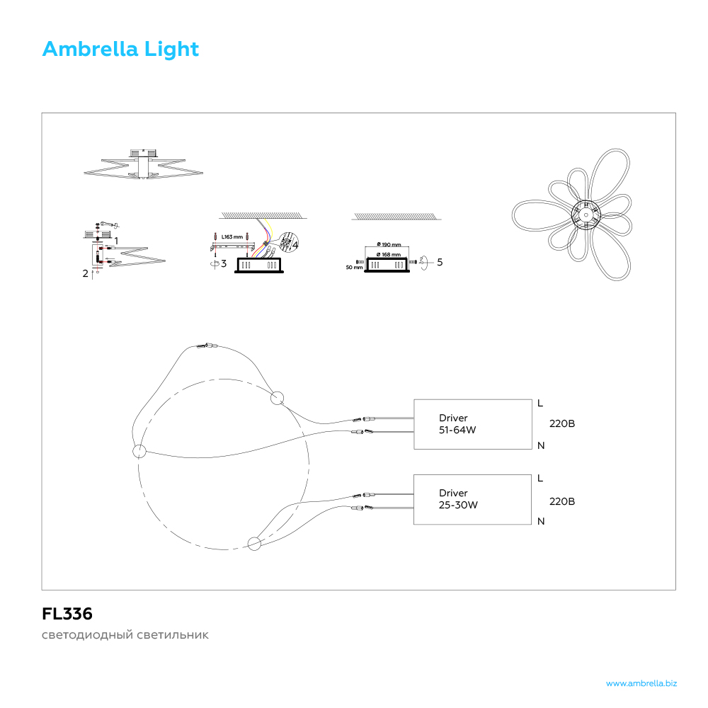 Потолочная светодиодная люстра Ambrella light Metallic FL336