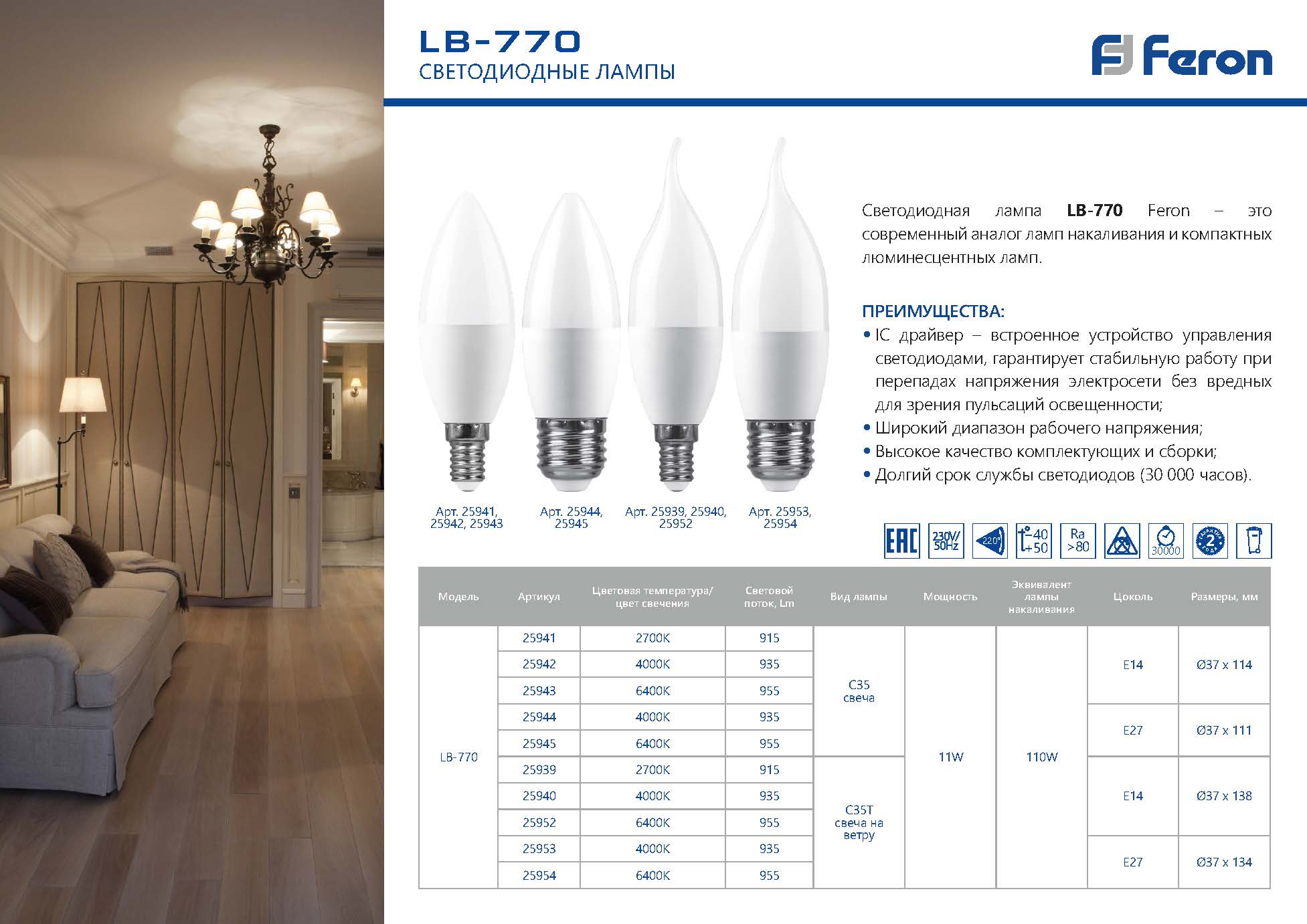 Лампа светодиодная Feron LB-770 25952