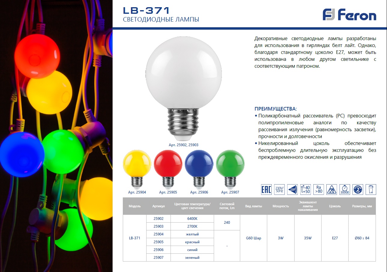 Лампа светодиодная Feron LB-371 25902