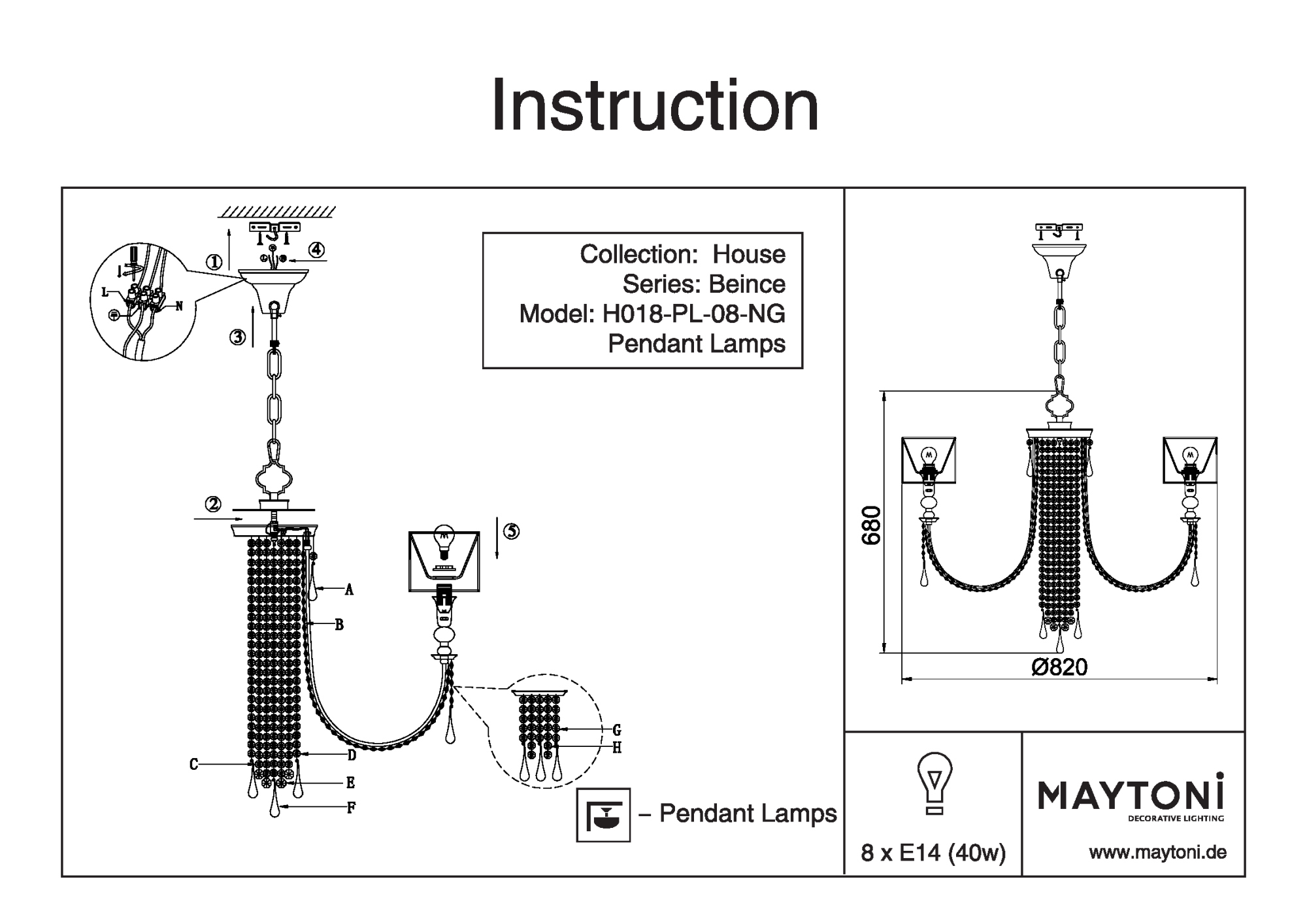 Подвесная люстра Maytoni Bience H018-PL-08-NG