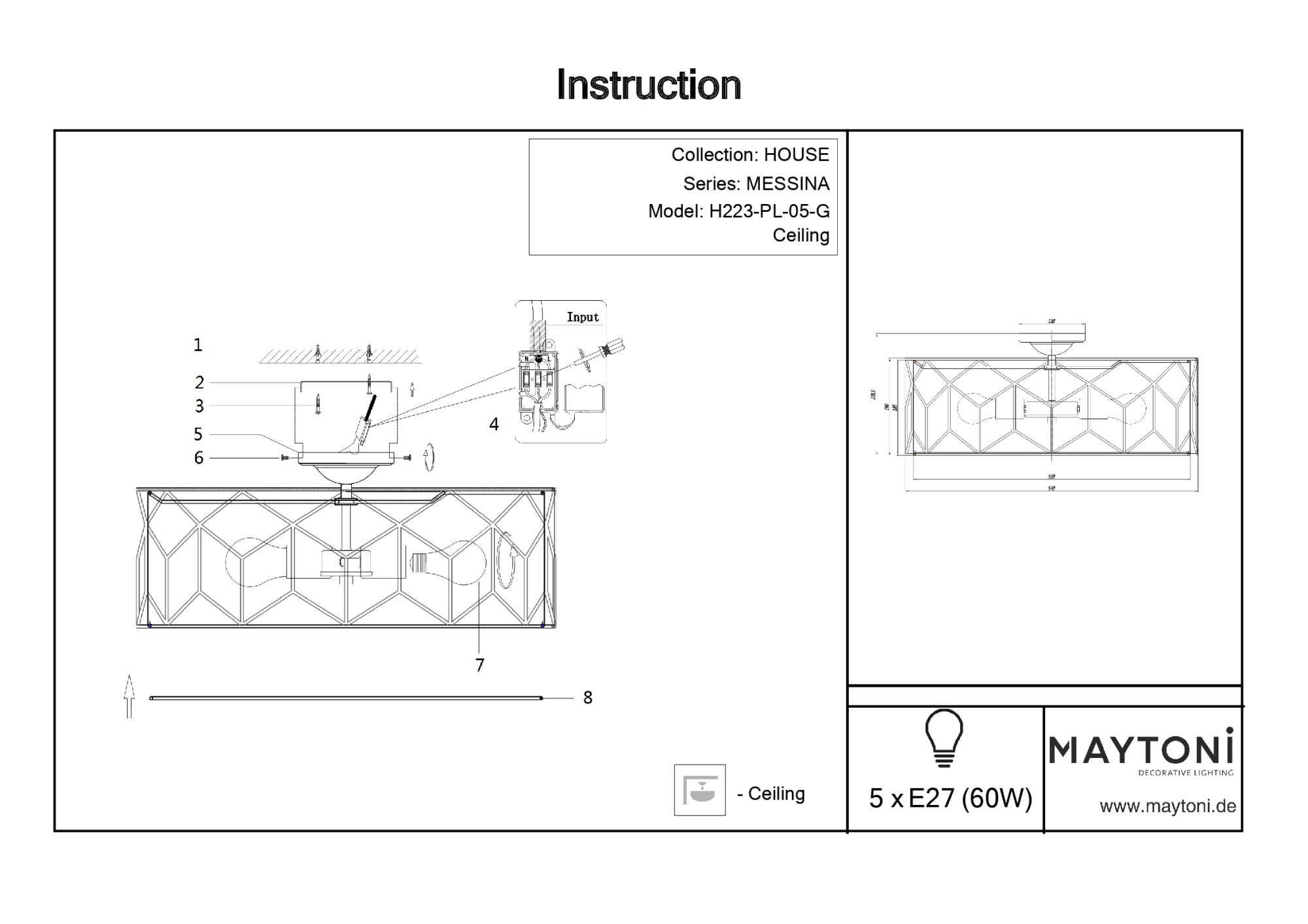 Потолочный светильник Maytoni MESSINA H223-PL-05-G