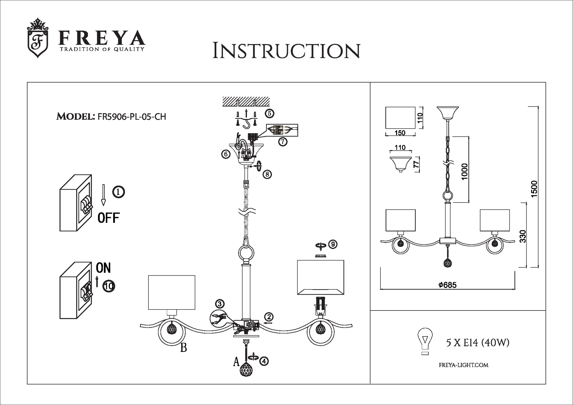 Люстра подвесная Freya BERTRAND FR5906-PL-05-CH