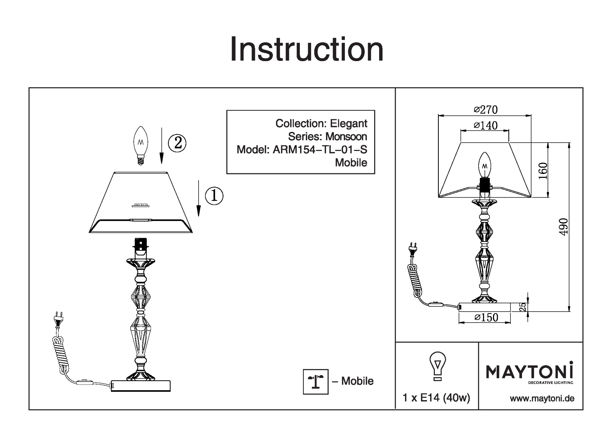 Настольная лампа Maytoni MONSOON ARM154-TL-01-S