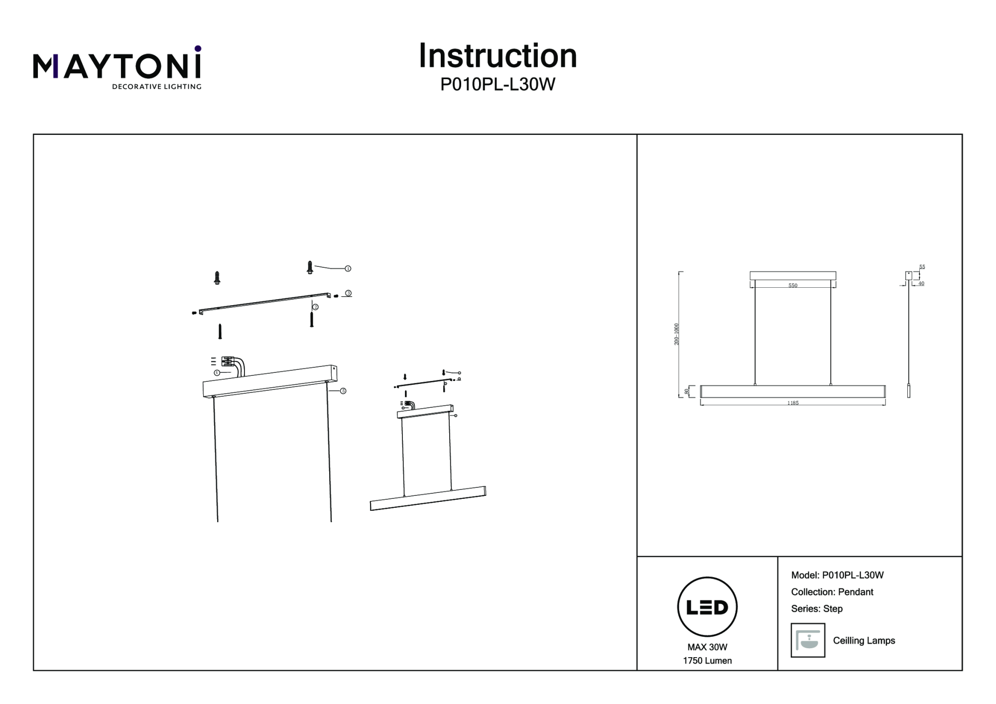 Подвесной светильник Maytoni Step P010PL-L30W