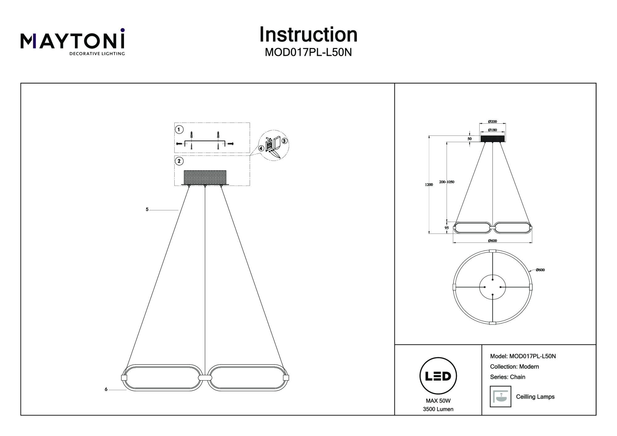 Подвесная люстра Maytoni Chain MOD017PL-L50N