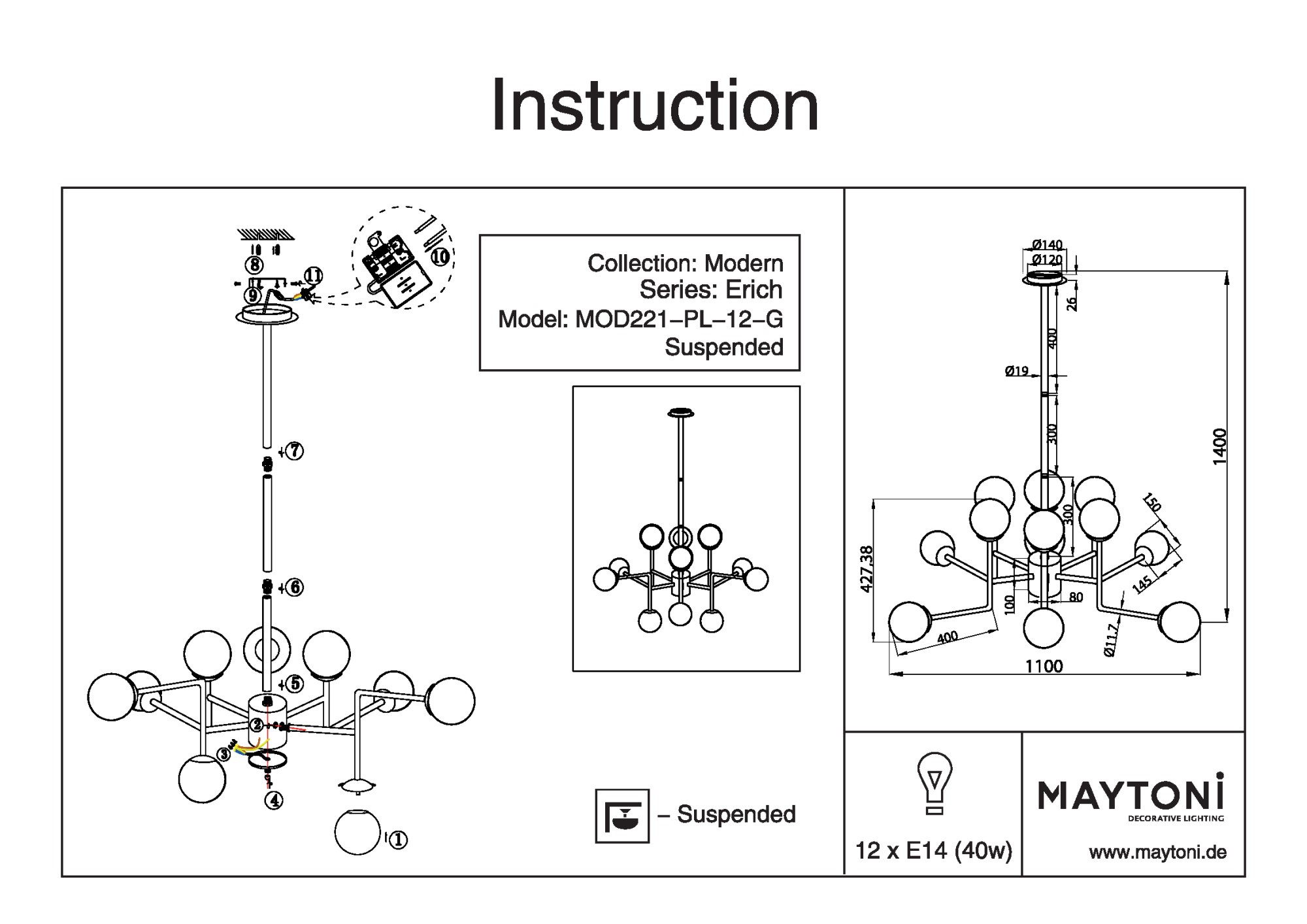 Потолочная люстра Maytoni ERICH MOD221-PL-12-G