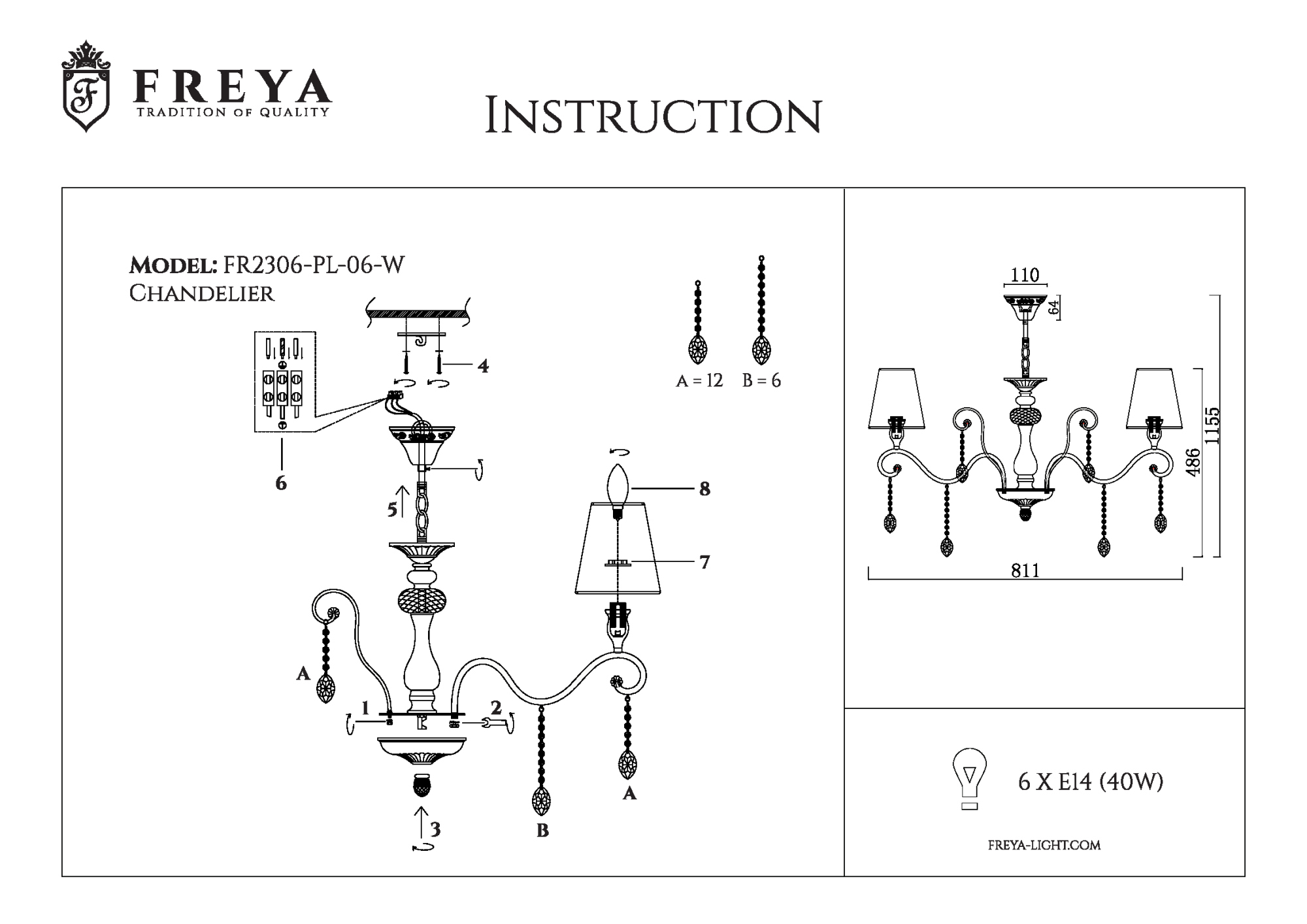 Подвесная люстра Freya Adelaide FR2306-PL-06-W