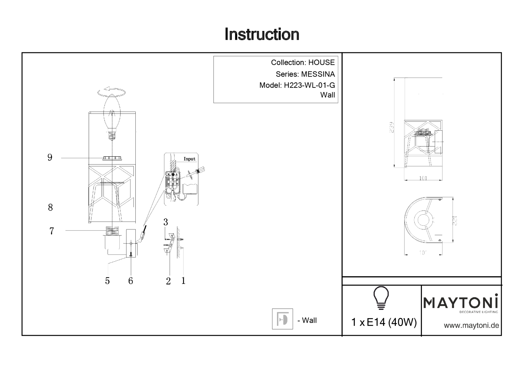 Настенный светильник Maytoni MESSINA H223-WL-01-G