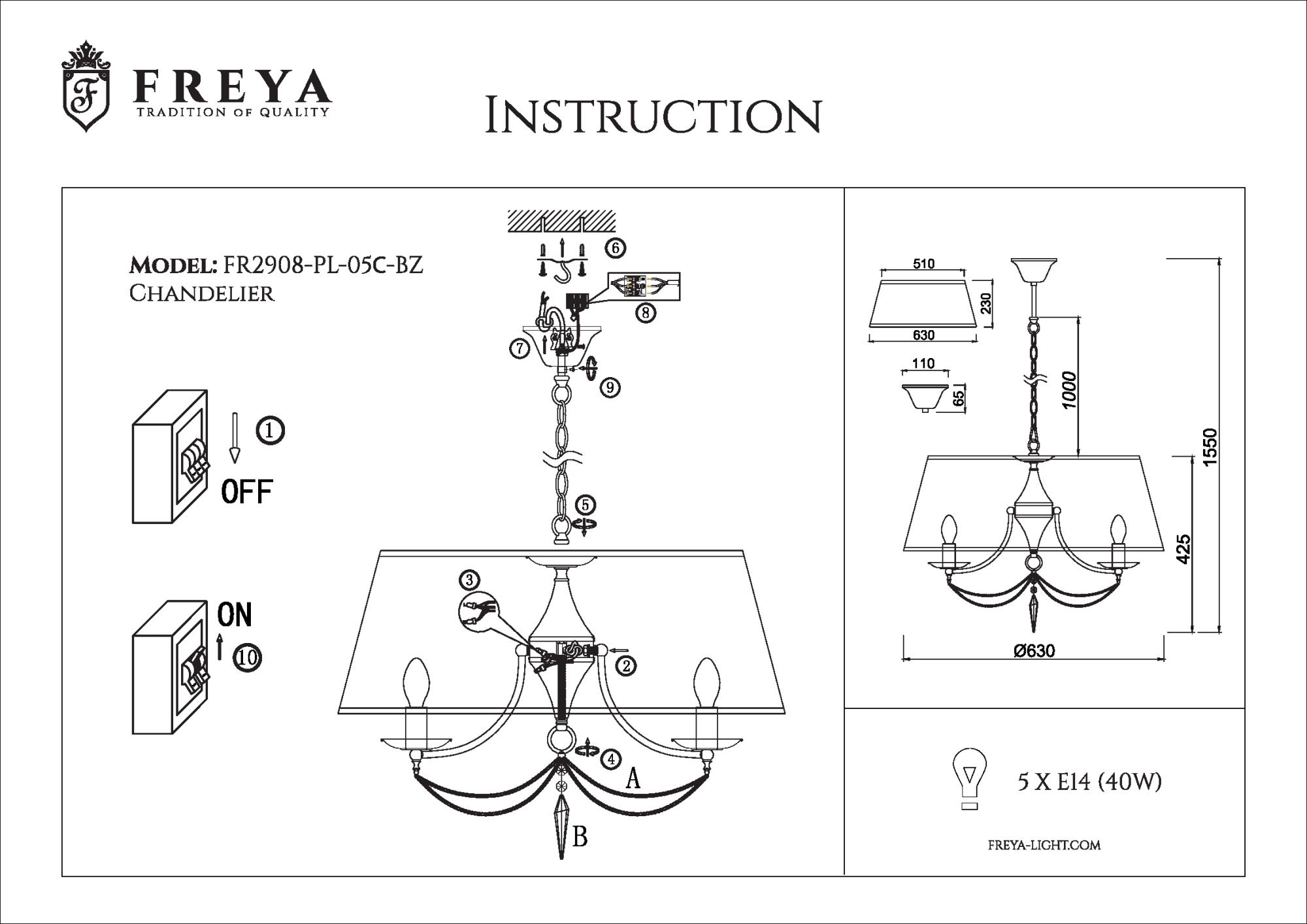 Люстра подвесная Freya GARCIA FR2908-PL-05C-BZ