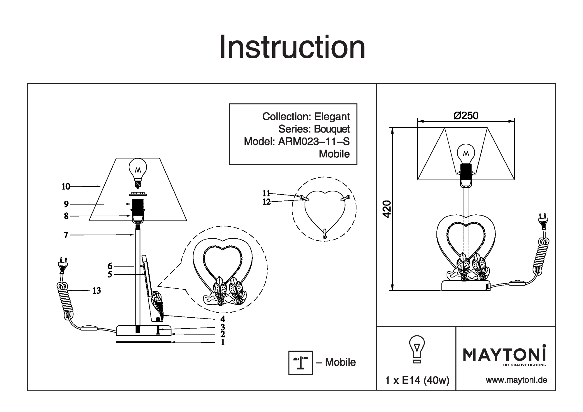 Лампа настольная Maytoni Bouquet ARM023-11-S