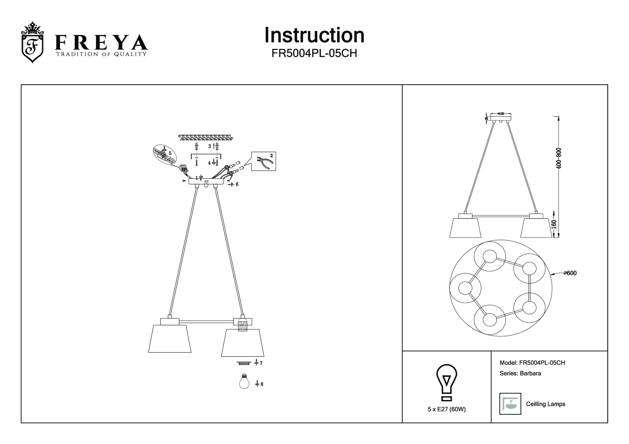 Люстра подвесная Freya Barbara FR5004PL-05CH